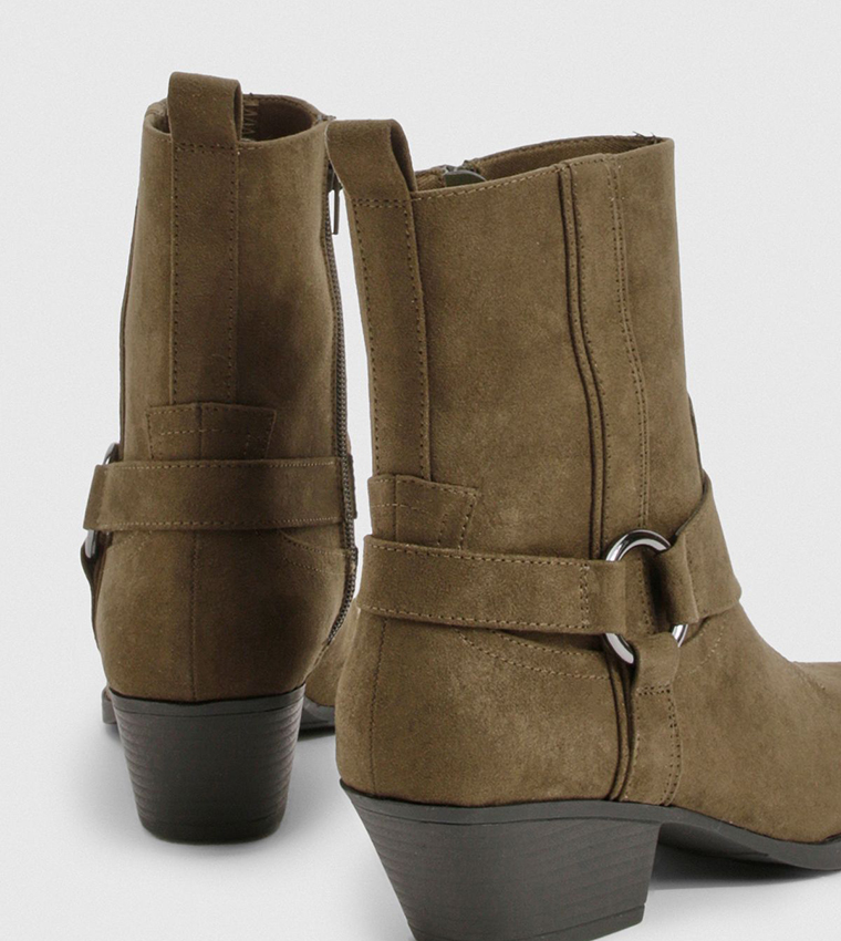 Faux Suede Silver Toe Cap Western Ankle Cowboy Boots