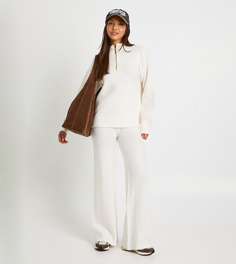 Super Soft Zip Neck Sweater and Wide Leg Trouser Set