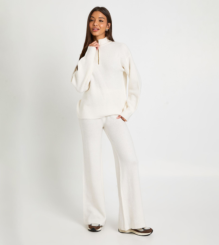 Super Soft Zip Neck Sweater and Wide Leg Trouser Set