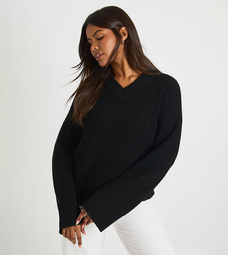 boohoo  V-neck Sweaters - Black V-neck Sweaters