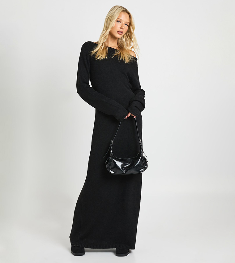 Long Sleeves Slash Neck Maxi Dress