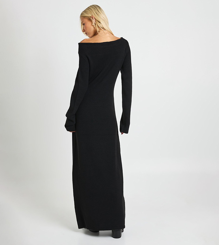 Long Sleeves Slash Neck Maxi Dress