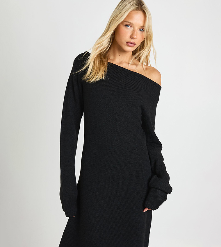 Long Sleeves Slash Neck Maxi Dress