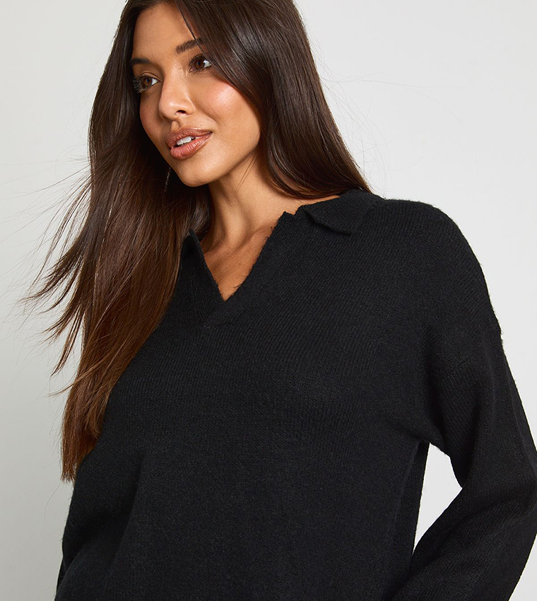 بوهو  سترات بياقة V  - أسود V-neck Sweaters