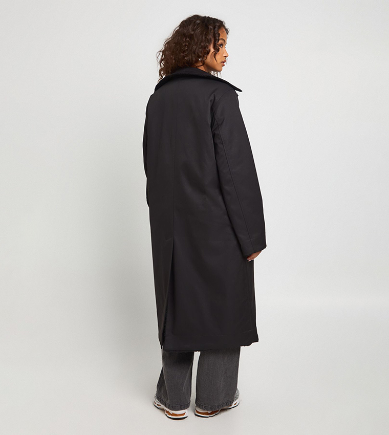 Long Sleeves Borg Lined Mac Coat
