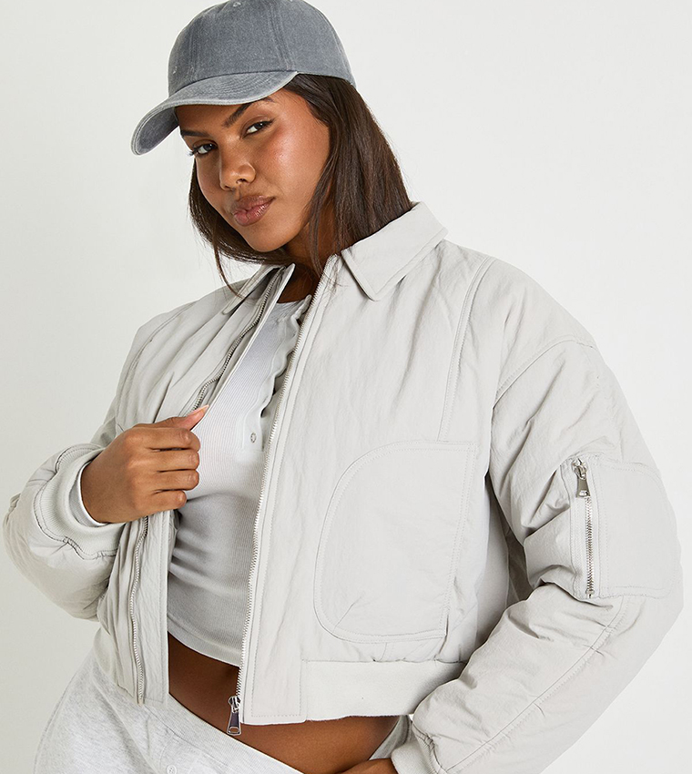 Ruched Sleeves Bomber Jacket