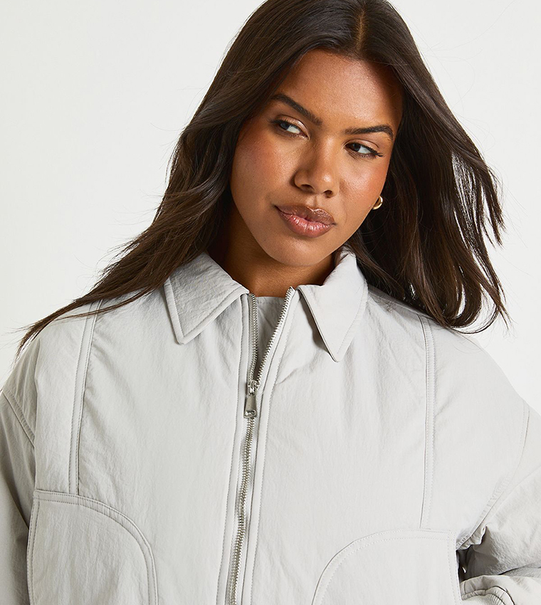Ruched Sleeves Bomber Jacket