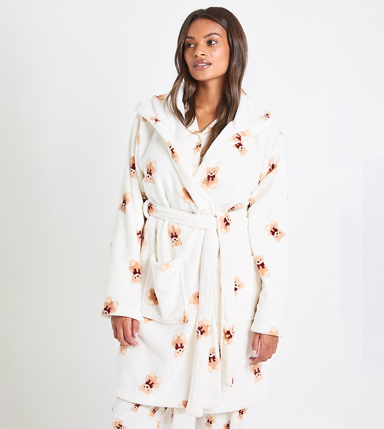 beige fluffy dressing gown Oat Plush Dressing Gown  Jim Jam The Label