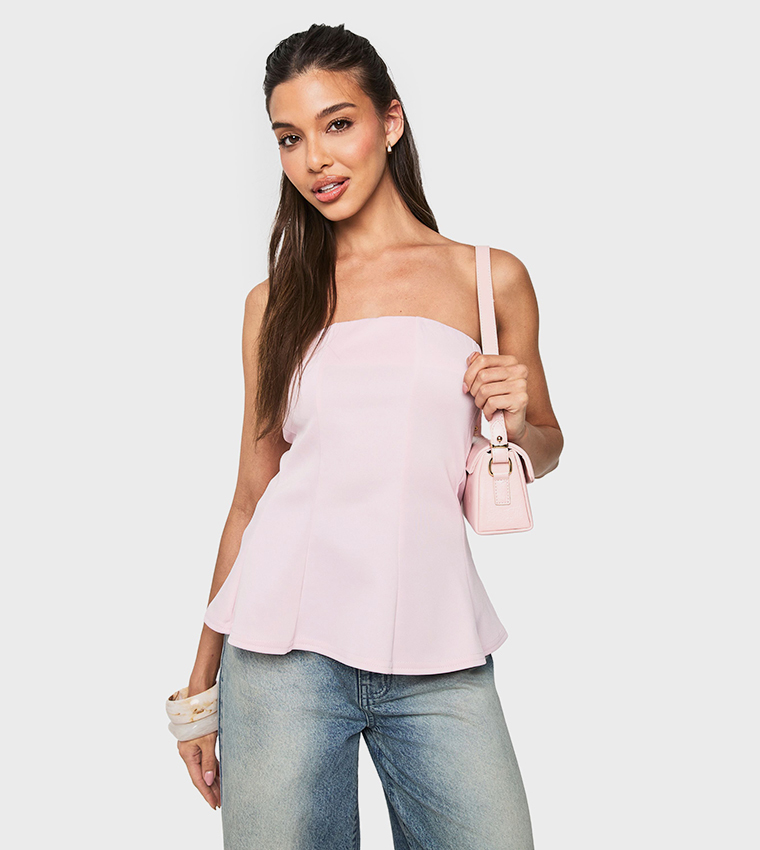 Double Layer Seam Detail Peplum Bandeau Top
