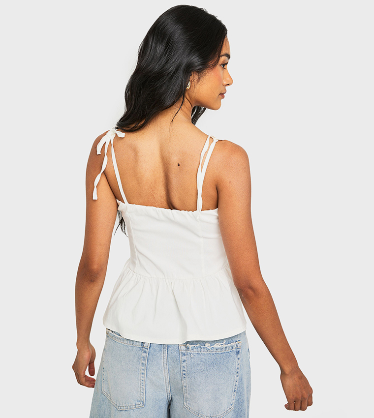 Tie Shoulder Strap Peplum Top