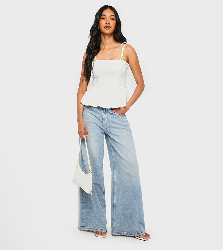 Tie Shoulder Strap Peplum Top