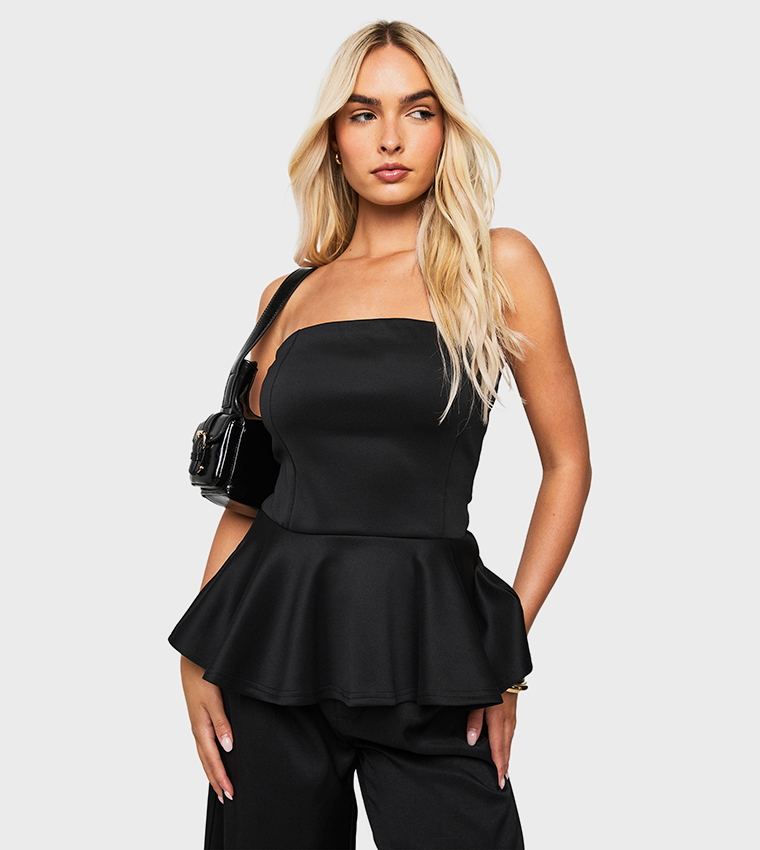 Buy Boohoo Bandeau Peplum Top In Black | 6thStreet UAE