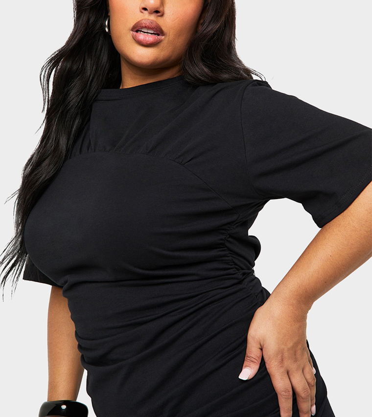 Boohoo Dress Black Mini T Shirt Dress Ruched Side T-shirt Mini Dress Boohoo