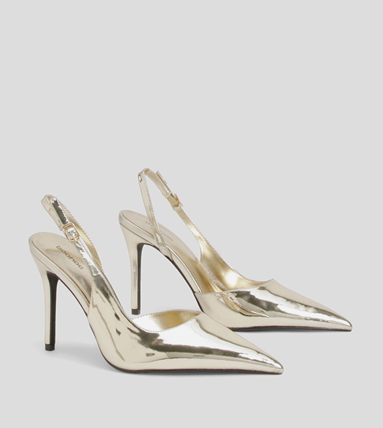 Metallic High Heeled Slingback Pumps