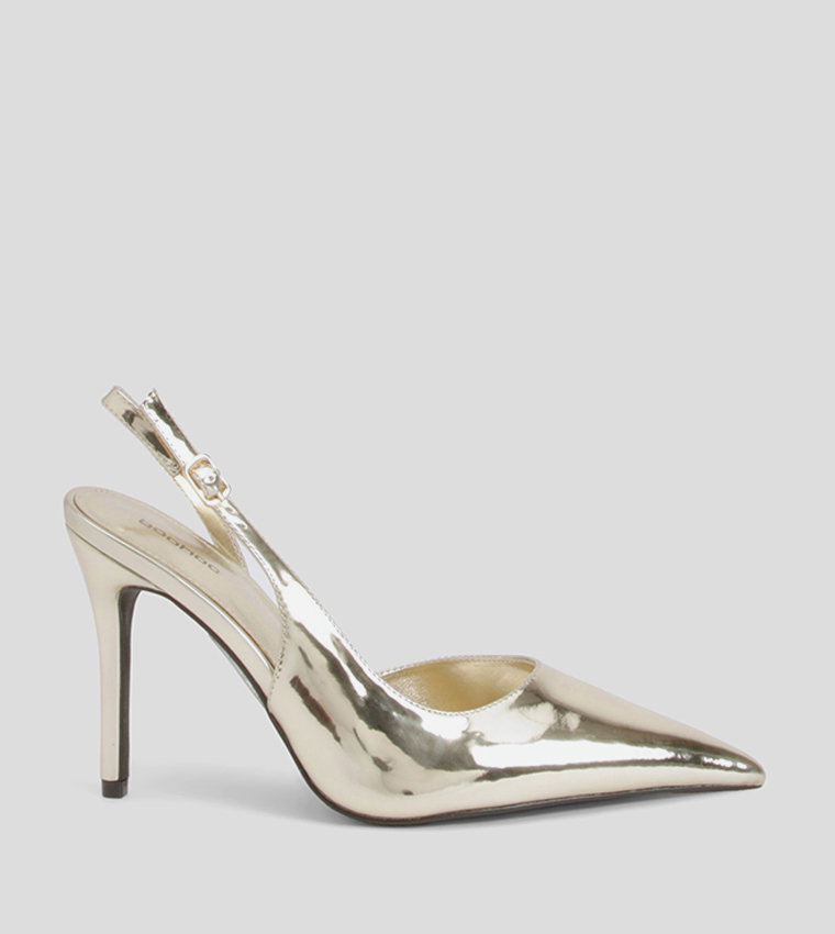 Metallic High Heeled Slingback Pumps