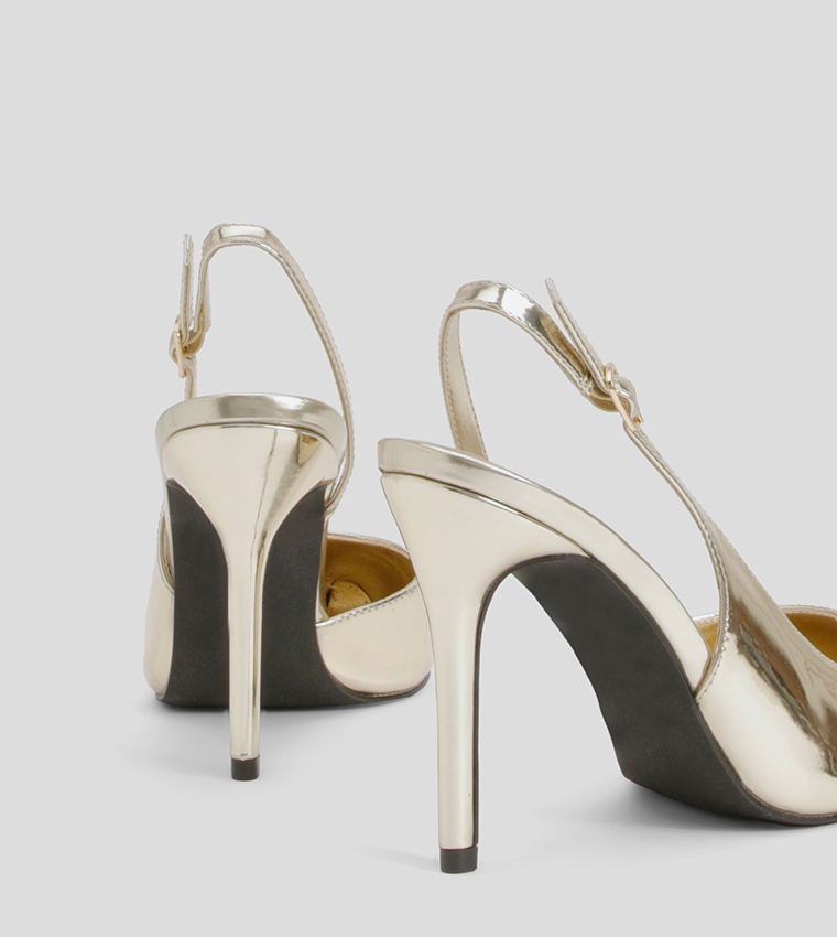 Metallic High Heeled Slingback Pumps