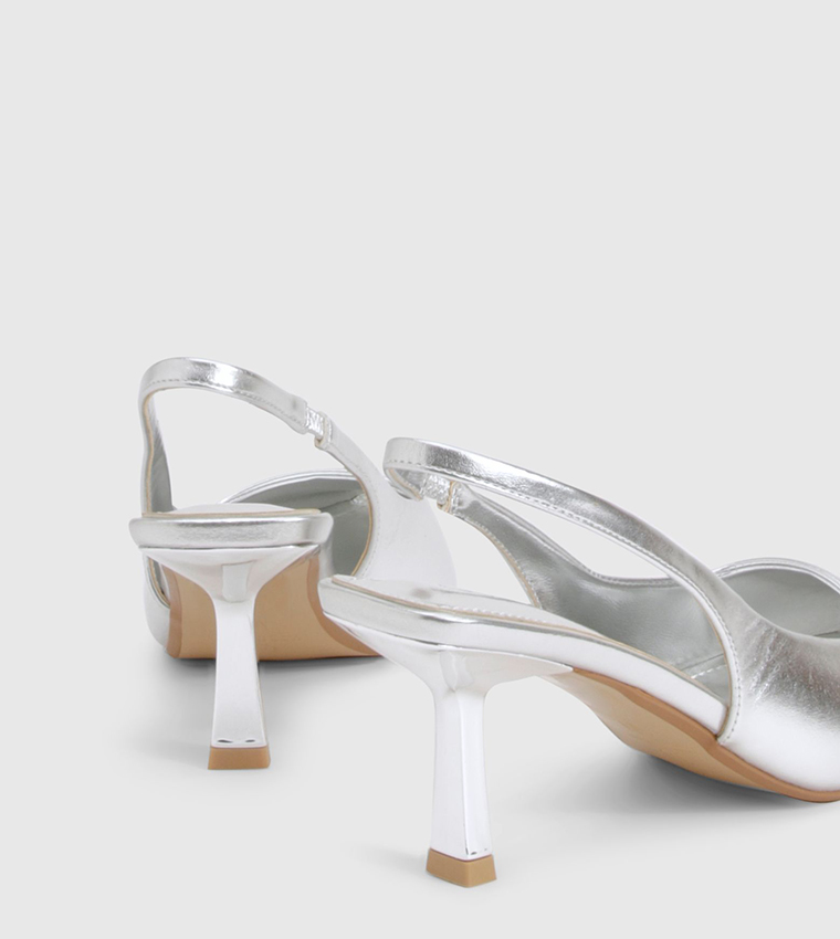 Metallic Pointed Toe Slingback Pumps
