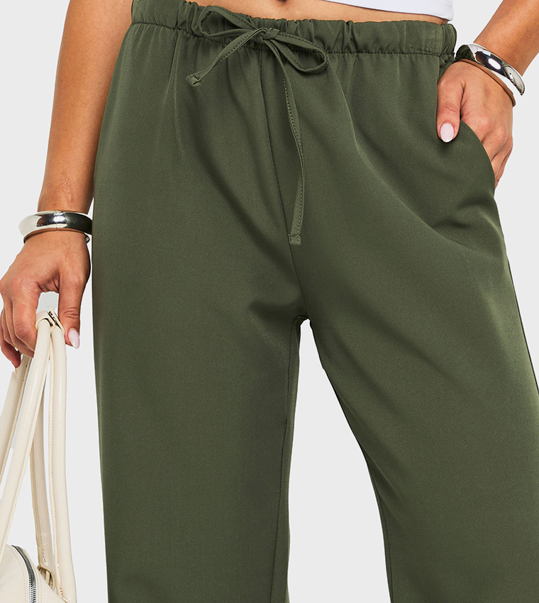 Petite Drawstring Waist Straight Fit Trousers