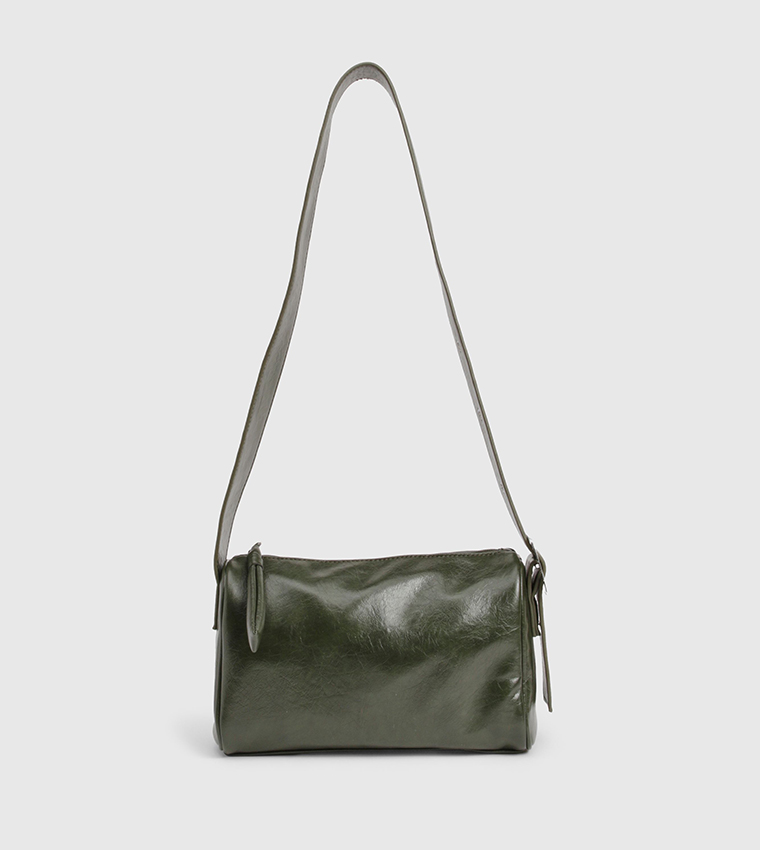 Eyelet and Buckle Detail Structured Shoulder Bag