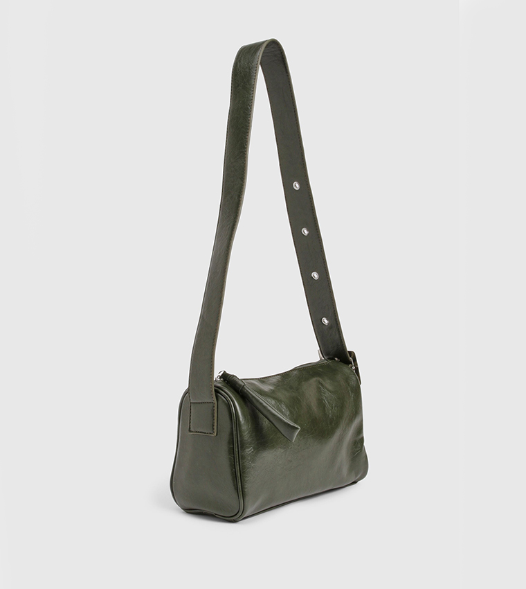 Eyelet and Buckle Detail Structured Shoulder Bag