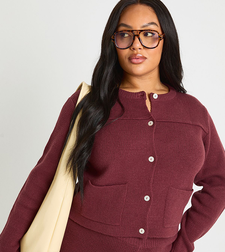 طقم بنطال واسع و كارديجان برقبة مستديرة للمقاسات الكبيرة 