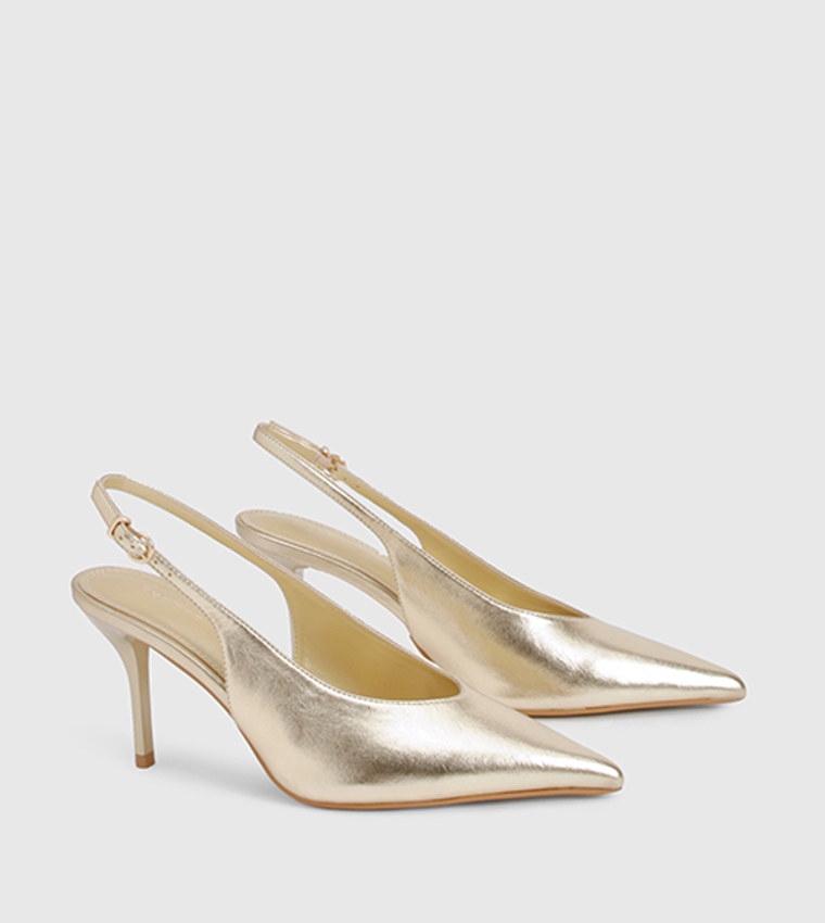 Metallic Pointed Toe Slingback Pumps