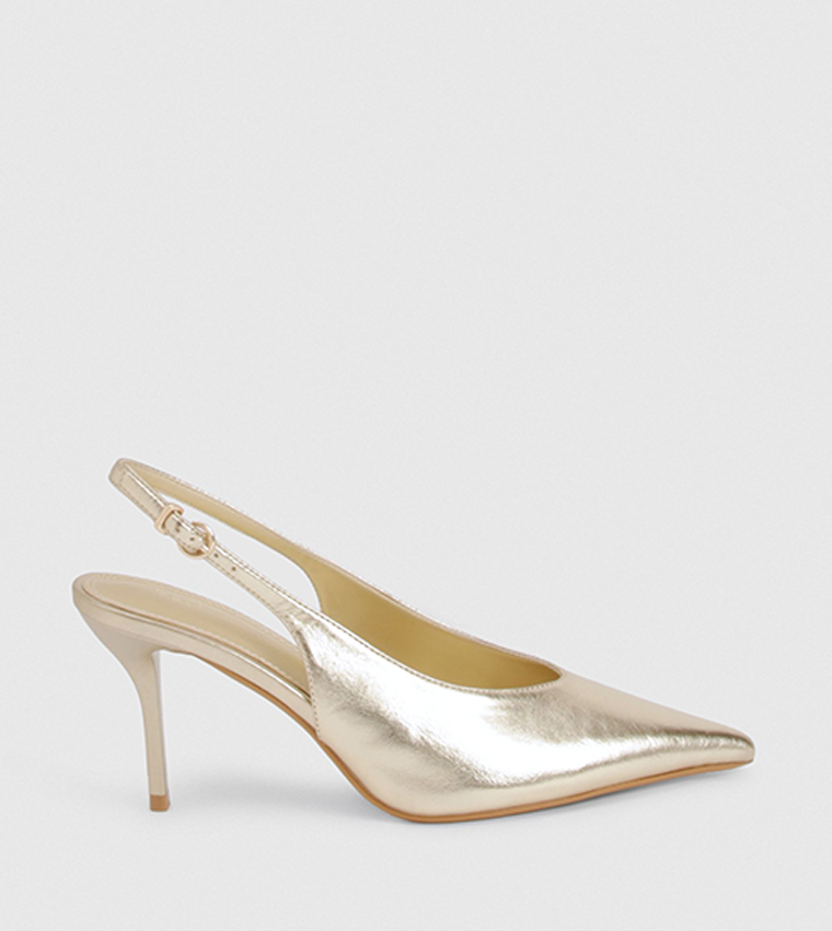 Metallic Pointed Toe Slingback Pumps