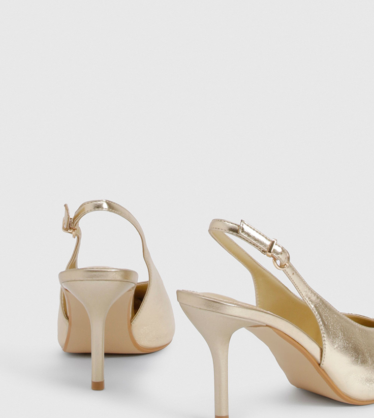 Metallic Pointed Toe Slingback Pumps