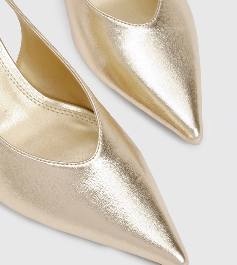 Metallic Pointed Toe Slingback Pumps