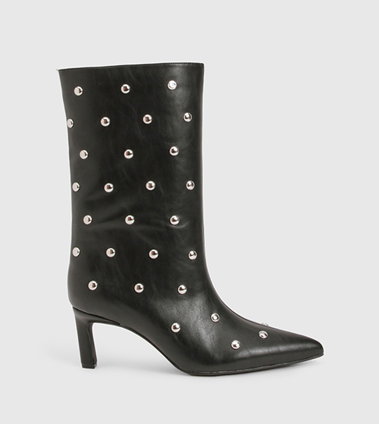 Studded Mid Column Stiletto Ankle Boots