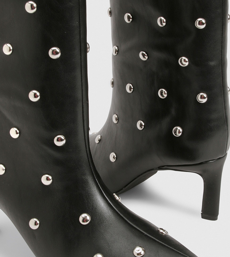 Studded Mid Column Stiletto Ankle Boots