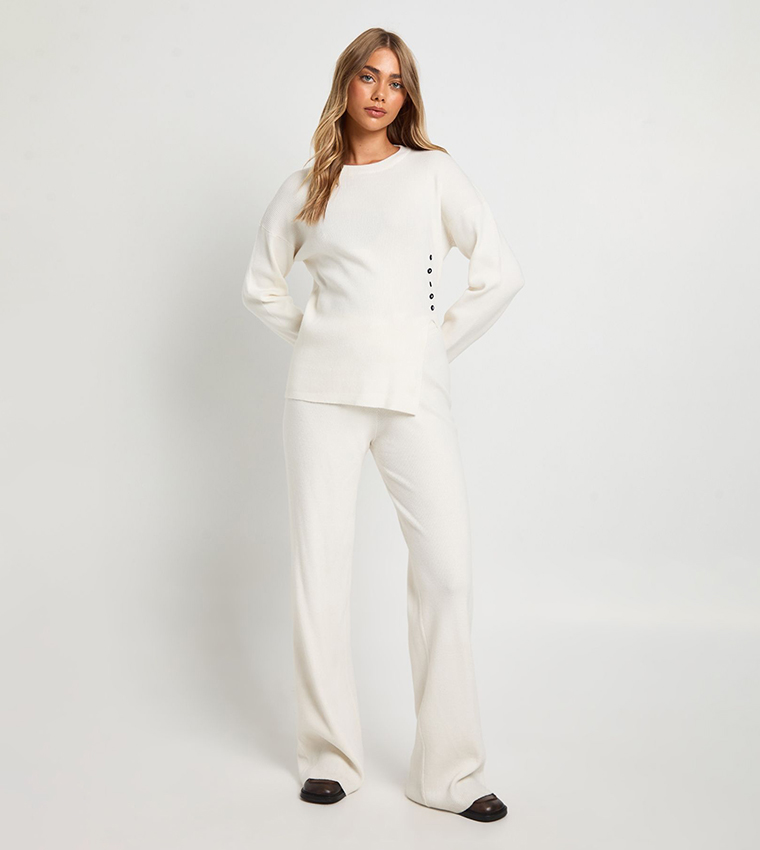 Tall Textured Crew Neck Sweater and Straight Leg Pants Co-Ord Set