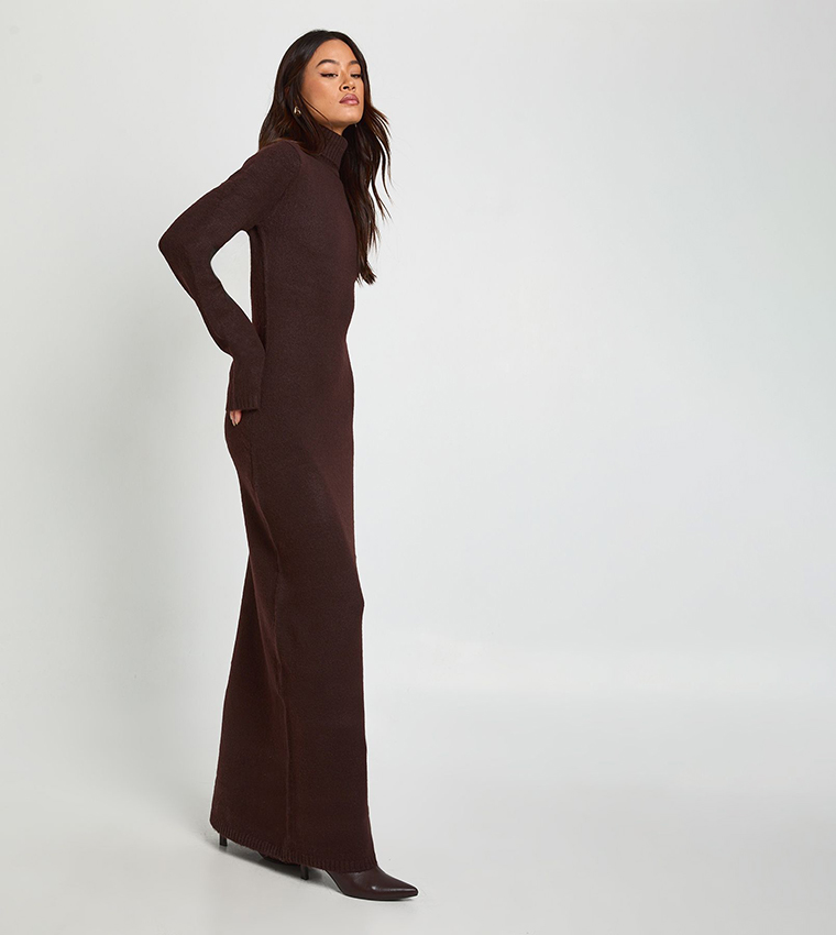 Tall Turtleneck Super Soft Knitted Maxi Dress