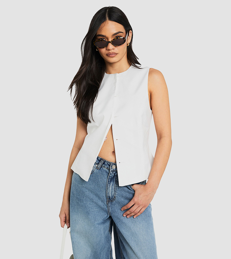 Concealed Button Tailored Vest Top