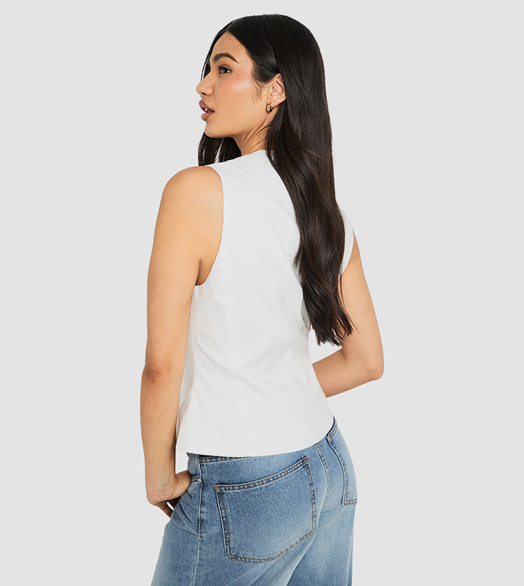 Concealed Button Tailored Vest Top
