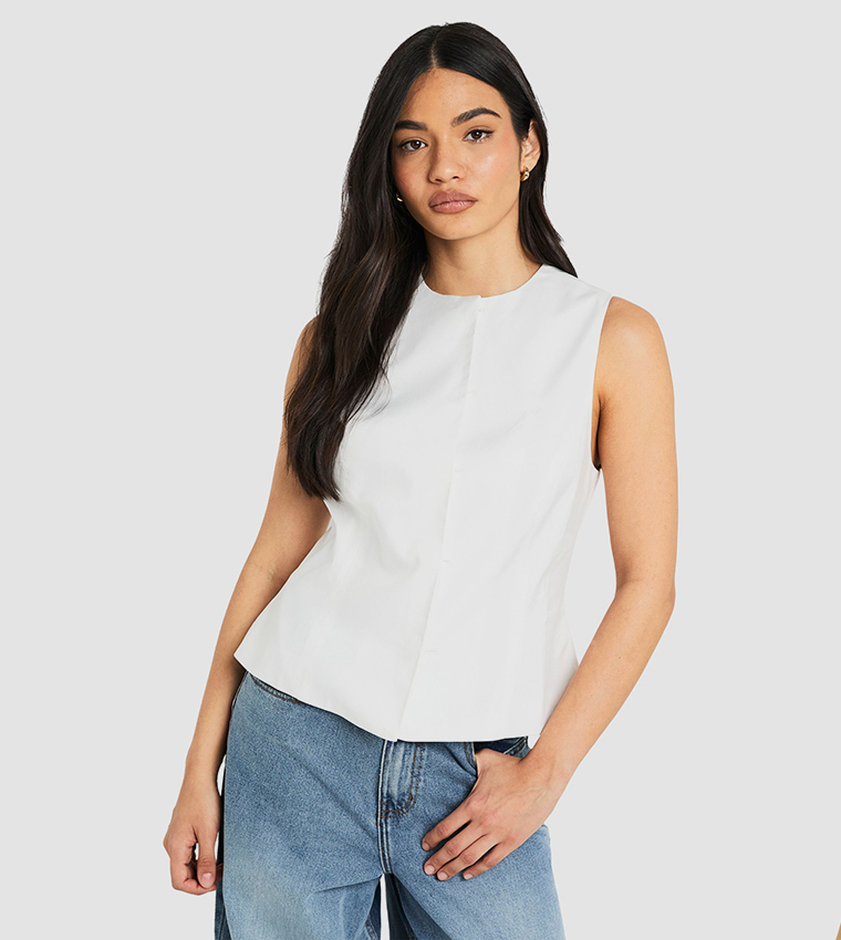 Concealed Button Tailored Vest Top