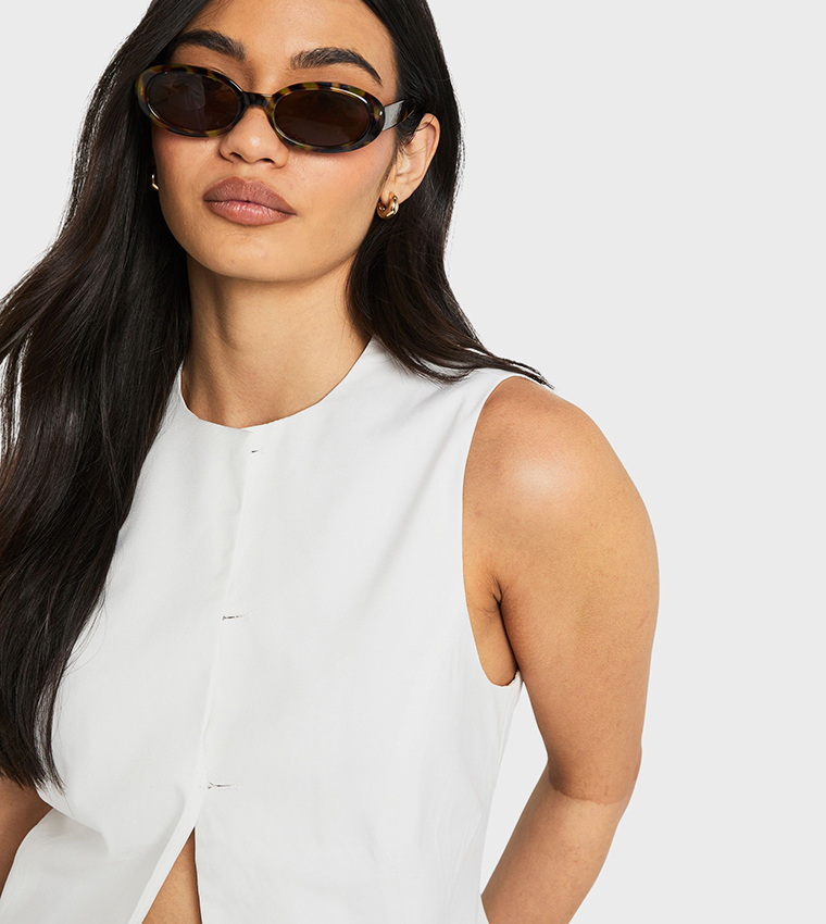 Concealed Button Tailored Vest Top