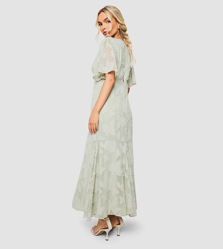 Burnout Floral Flared Sleeves Midaxi Dress