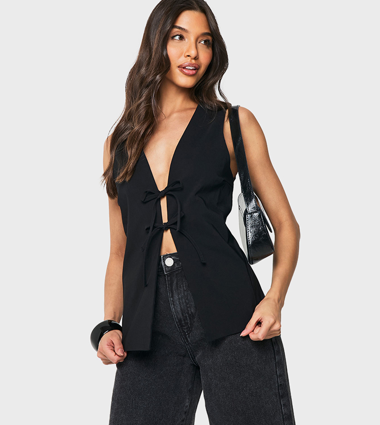 Solid Tie Front Waistcoat