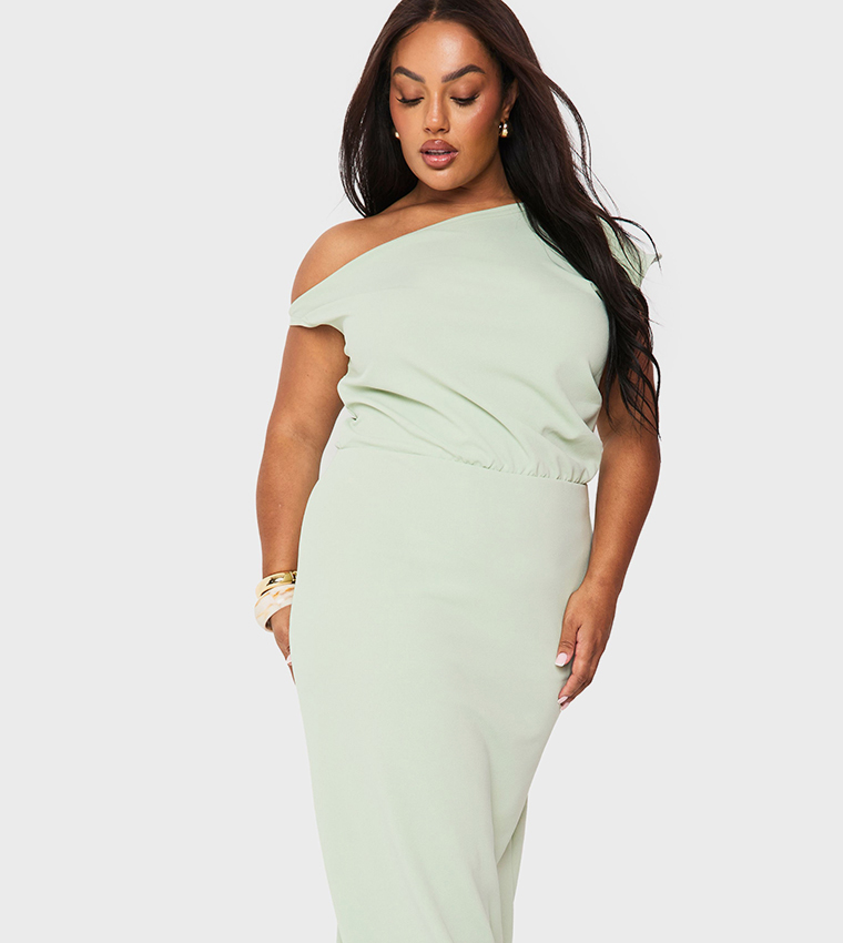 Curve Rouched Asymmetric Maxi Dress
