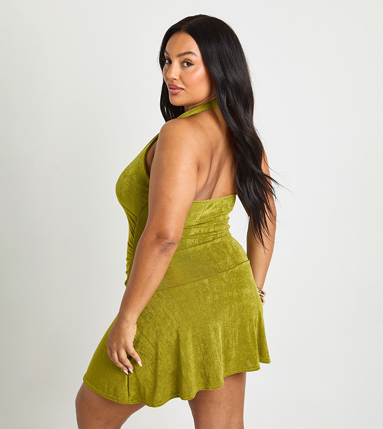 Curve Textured Halterneck Mini Dress