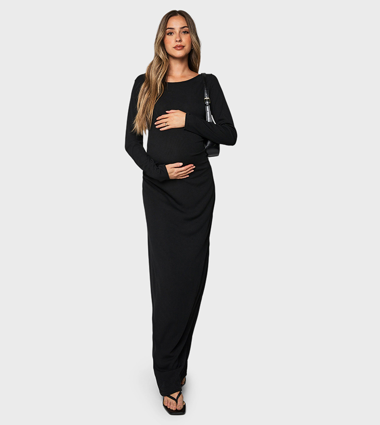 Ribbed Scoop Neck Maxi Maternity Dress
