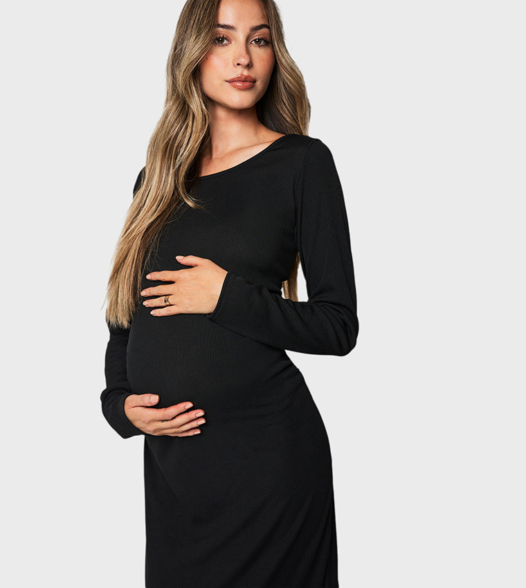 Ribbed Scoop Neck Maxi Maternity Dress