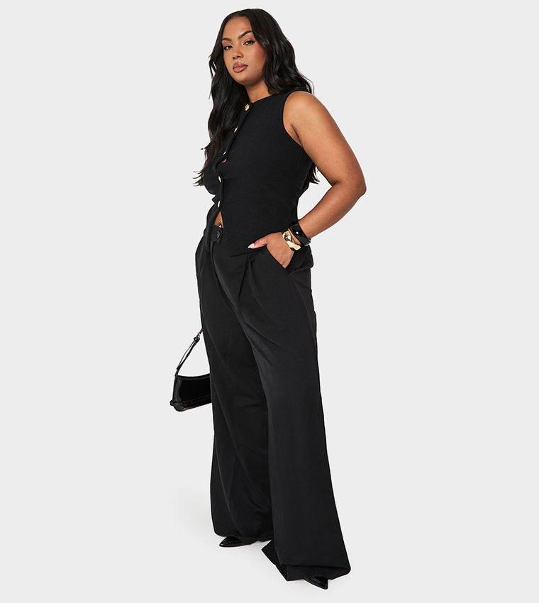 Curve Textured Button Through Waistcoat