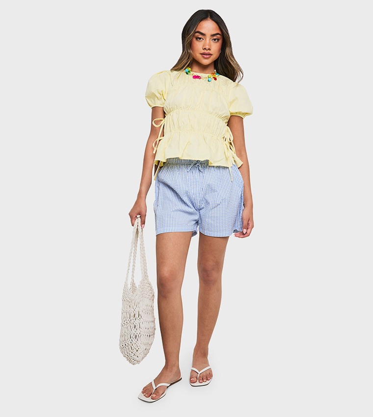 Ruched Poplin Tie Side Smock Top