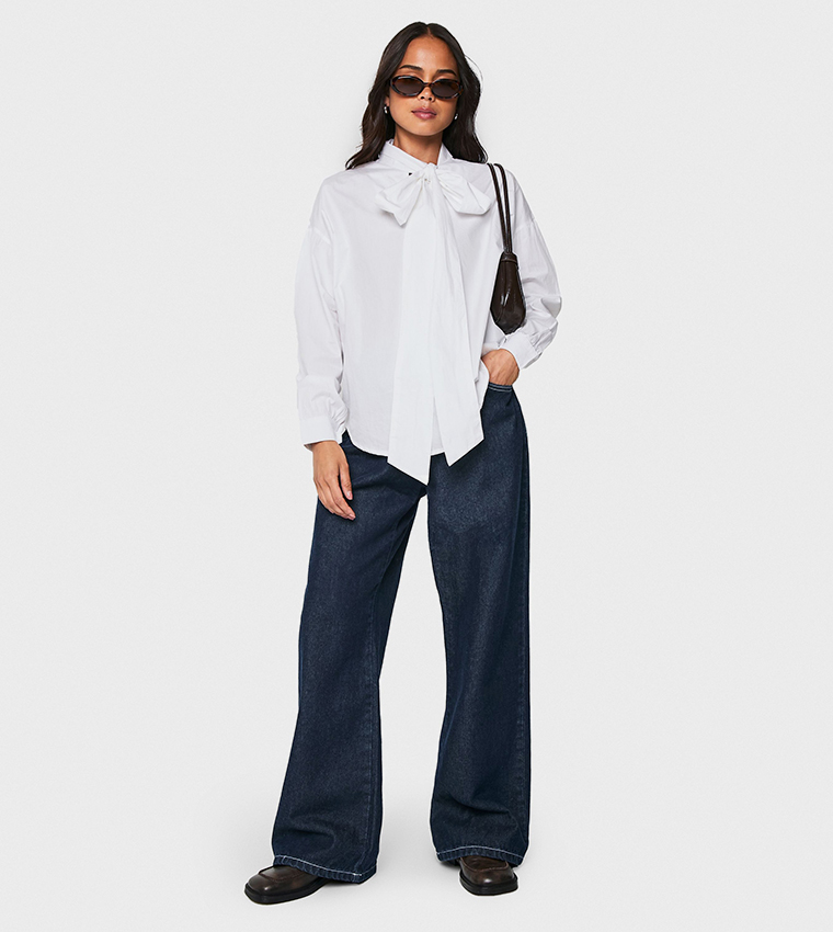 Poplin Pussybow Long Sleeves Top