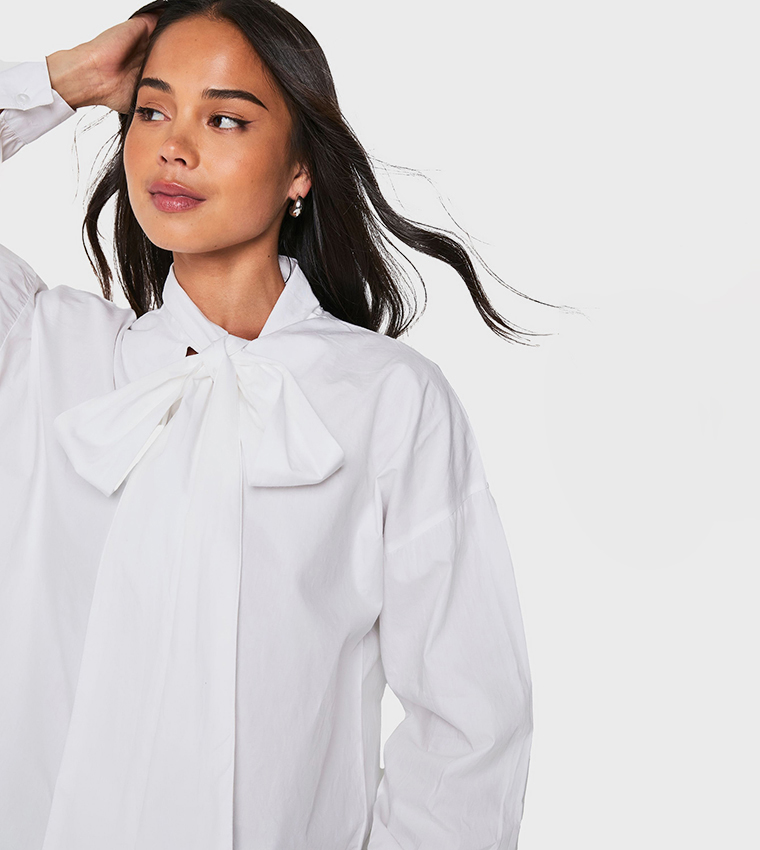 Poplin Pussybow Long Sleeves Top