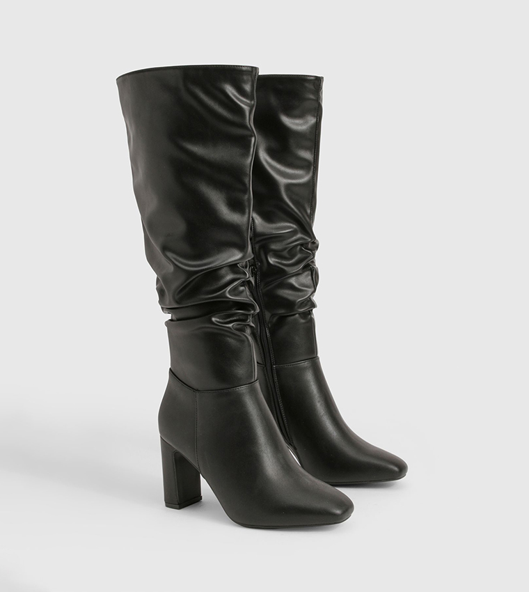 Ruched Knee High Heel Boots