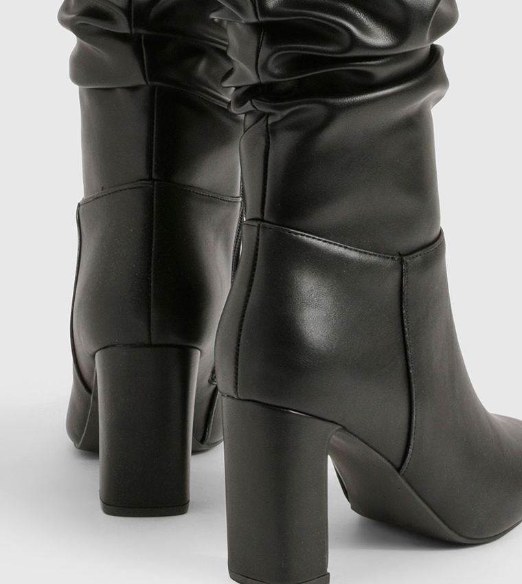 Ruched Knee High Heel Boots