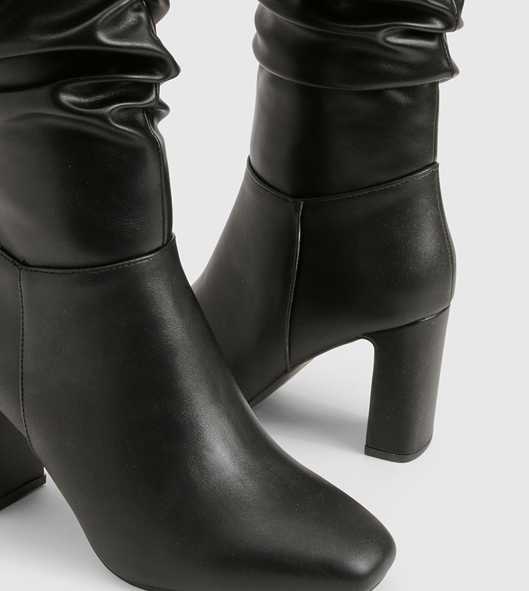 Ruched Knee High Heel Boots
